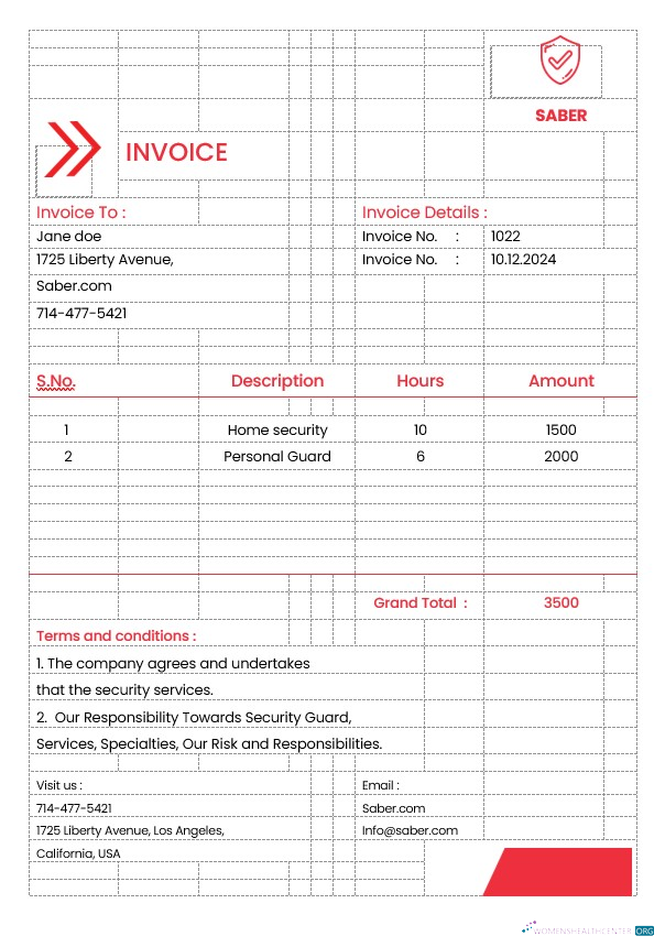Download Security Guard Services Invoice Template Photoshop template